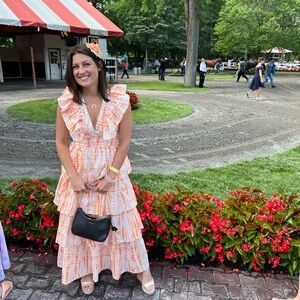 Elegant Orange & White Iridescent Ruffled Dress
